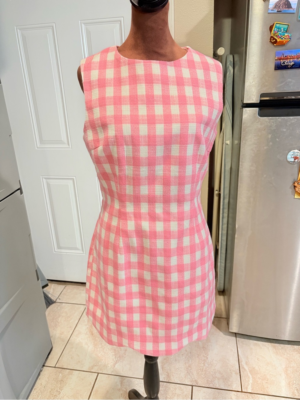 Commense Pink & White Gingham Sleeveless Mini Dress